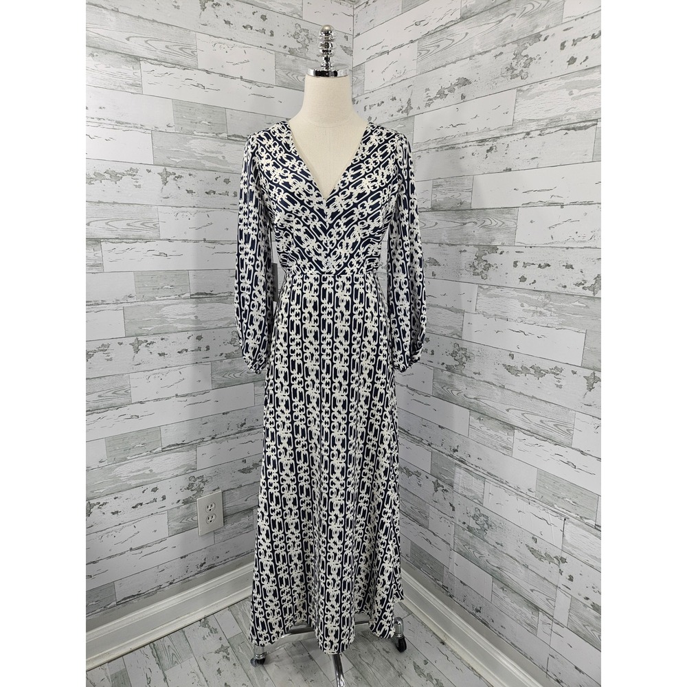 Ali & Jay New Horizons Maxi Dress Navy White Chain Print Cut Out Back Size M NEW